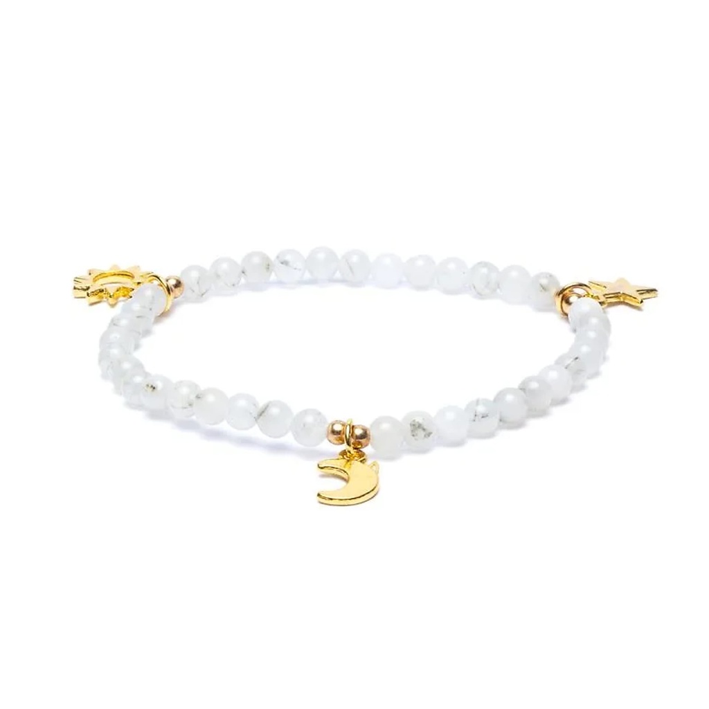Bracelet élastique pierre de lune breloque étoile/lune/soleil perles 4mm