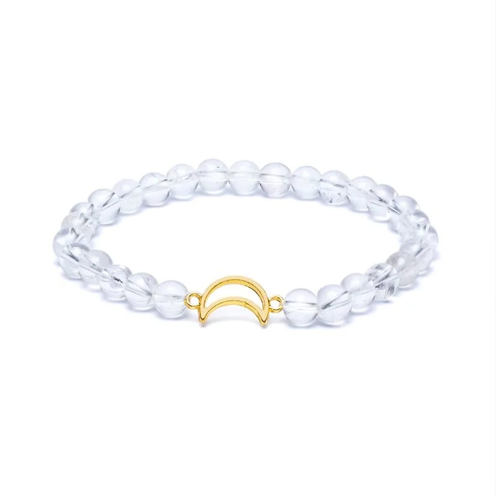 Bracelet élastique breloque lune cristal de roche perles -- 6mm