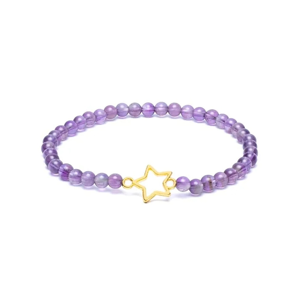 Bracelet élastique breloque étoile améthyste perles -- 4mm