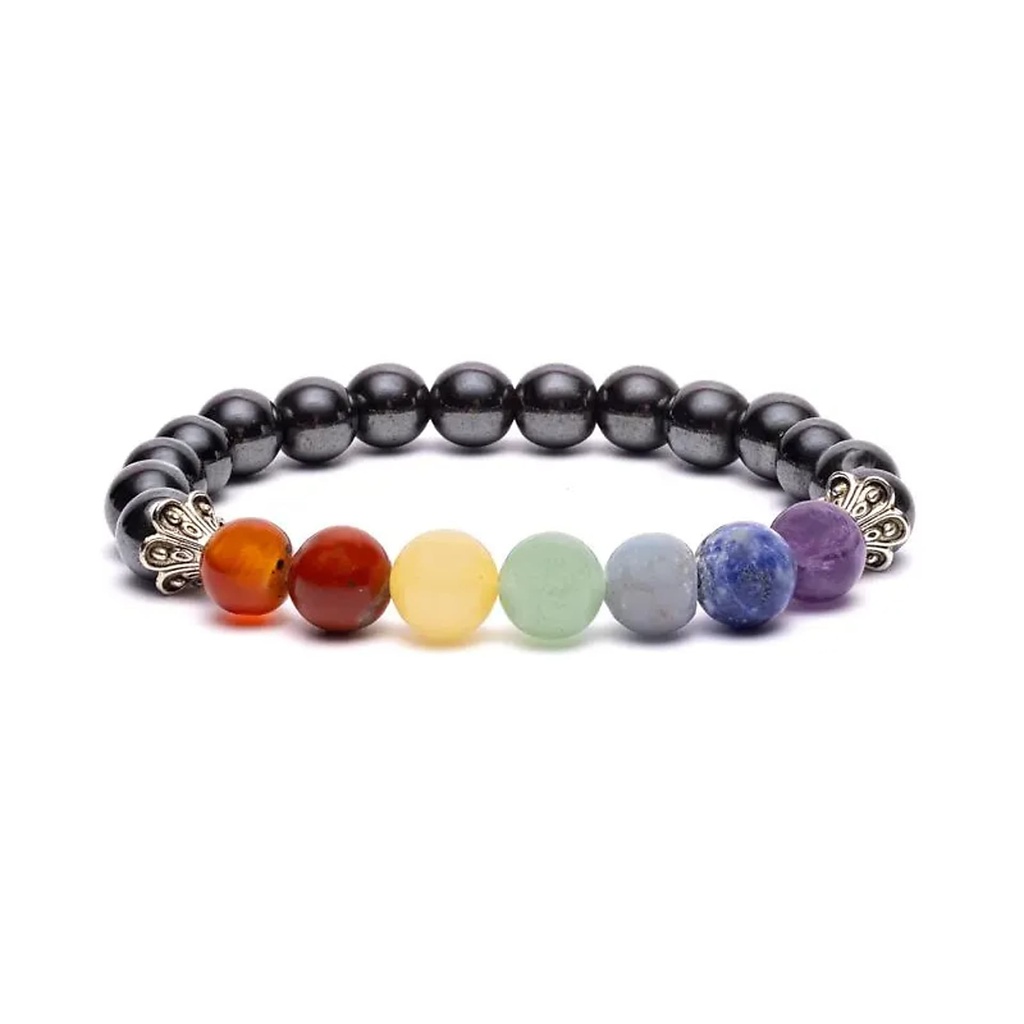 Bracelet chakra en hématite élastique -- ±8 mm	