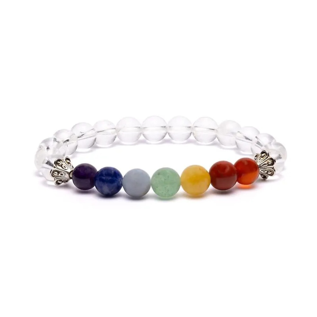 Bracelet chakra en cristal de roche élastique -- ±8 mm	