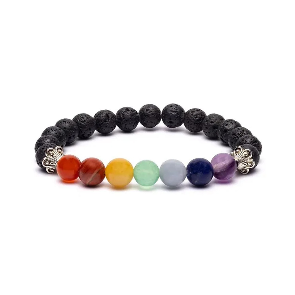 Bracelet chakra en pierre de lave élastique -- ±8 mm	