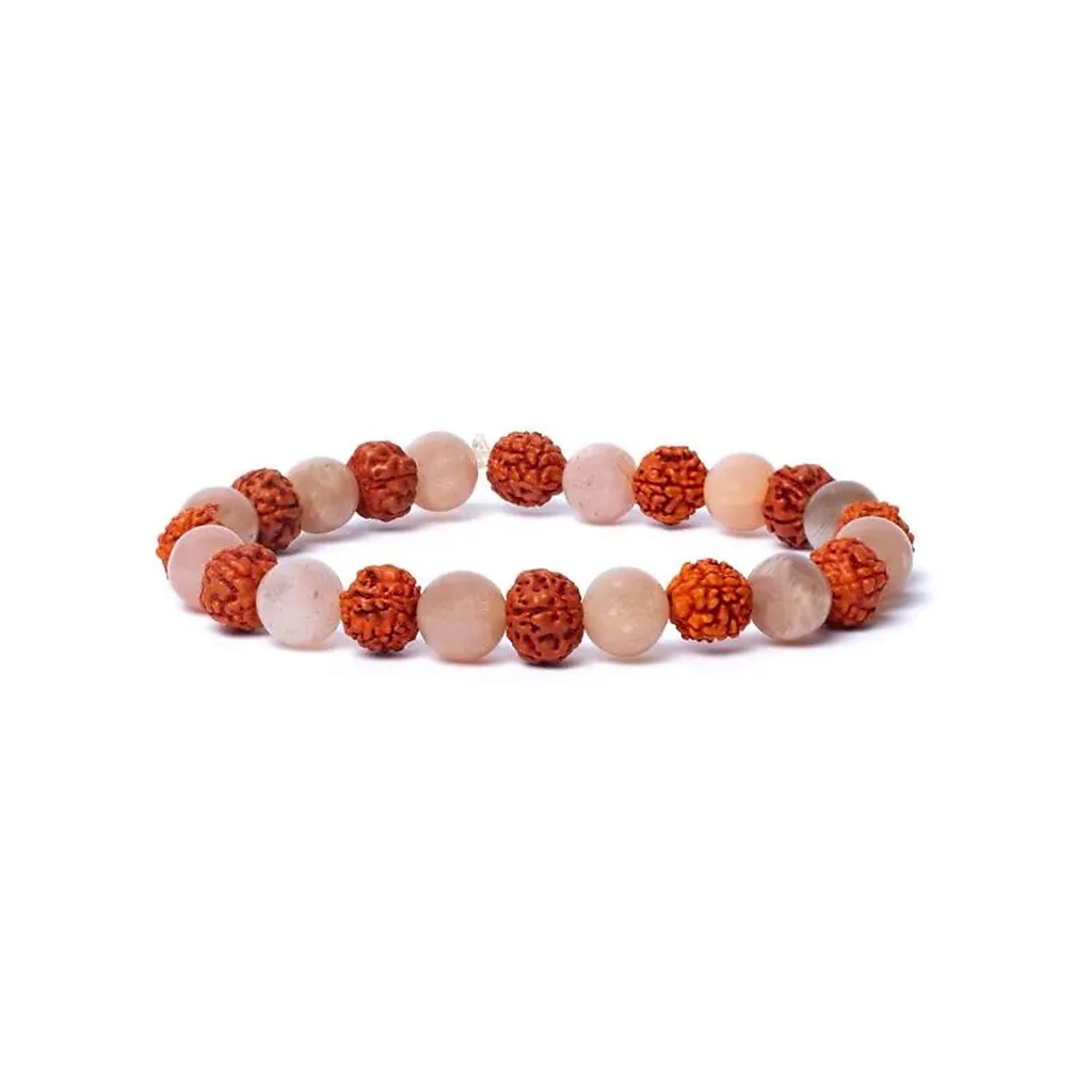 Bracelet rudraksha/pierre de lune pêche élastique qualité AA -- 0,8 cm