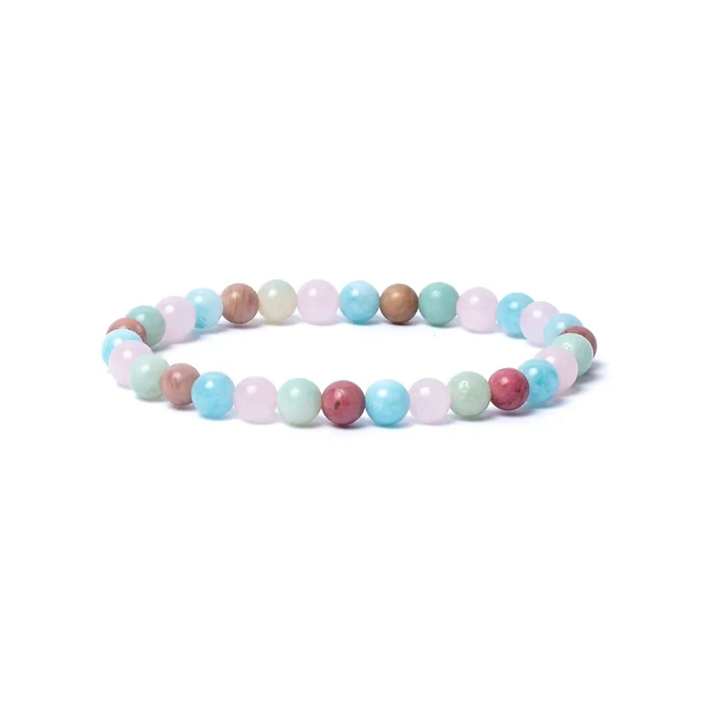 Bracelet aigue-marine/quartz rose/amazonite/thulite élastique qualité AA -- 0,6 cm