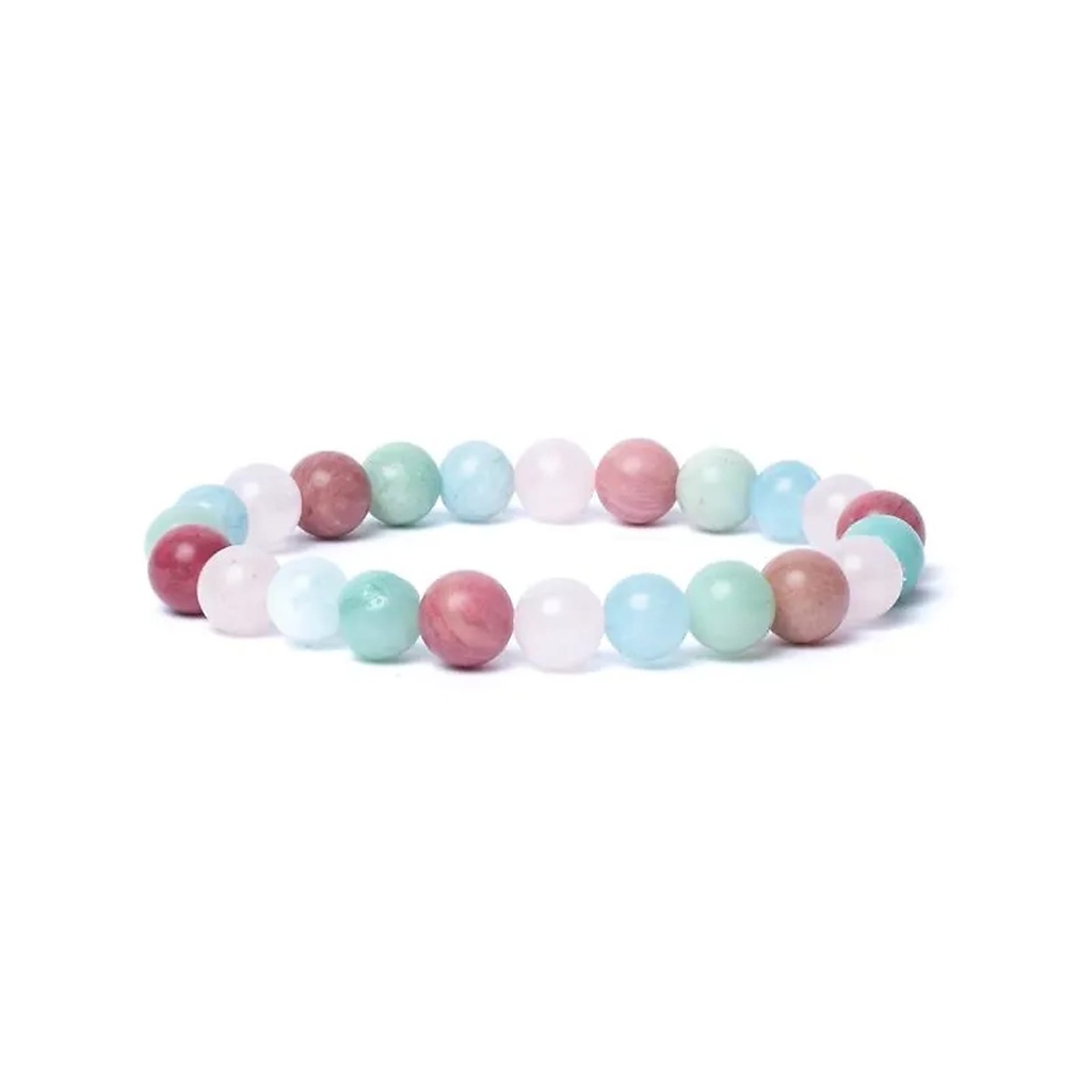 Bracelet aigue-marine/quartz rose/amazonite/thulite élastique qualité AA -- 0,8 cm