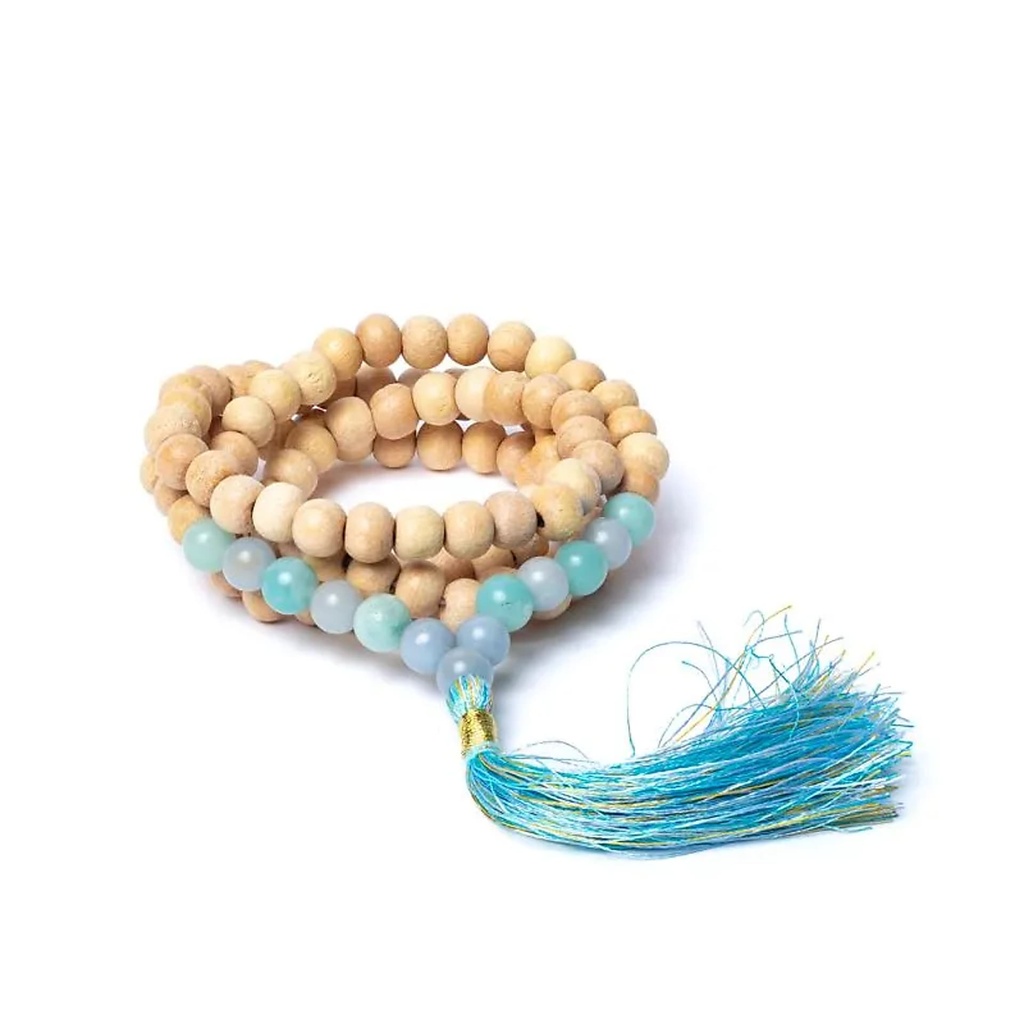 Mala Tulsi avec angélite/amazonite qualité AA en pochette -- 0,8 cm