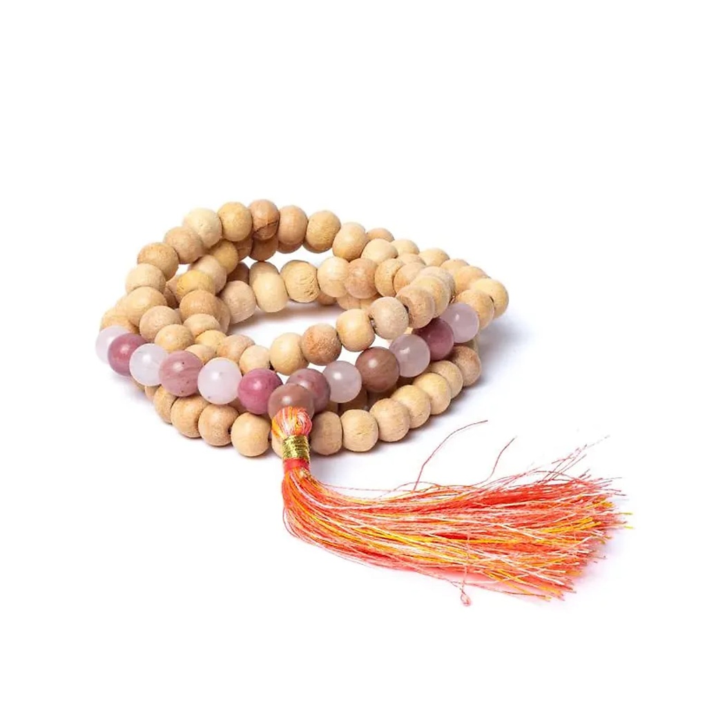 Mala Tulsi avec thulite/quartz rose qualité AA en pochette -- 0,8 cm