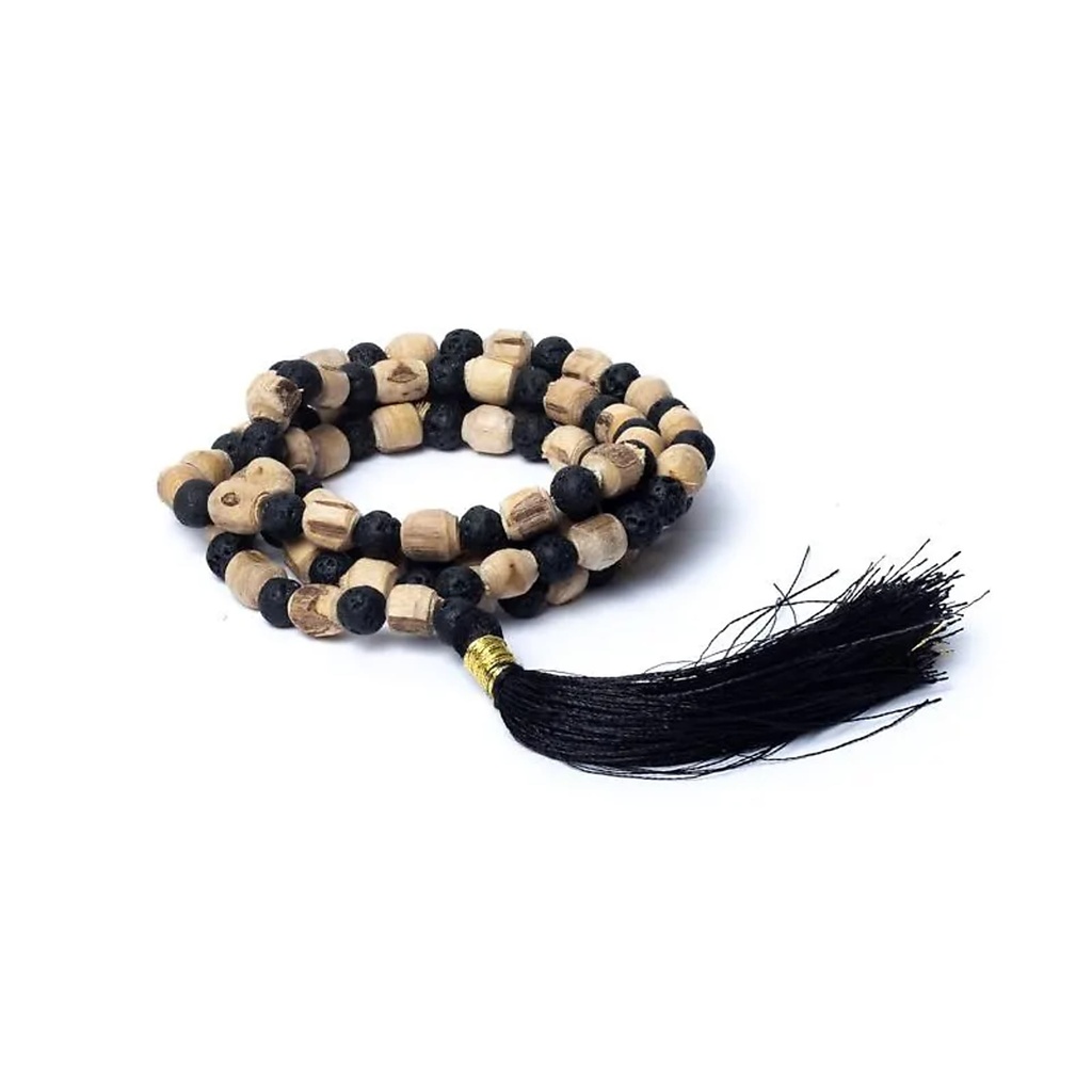 Mala tulsi/ pierre de lave en pochette -- 0,6 cm