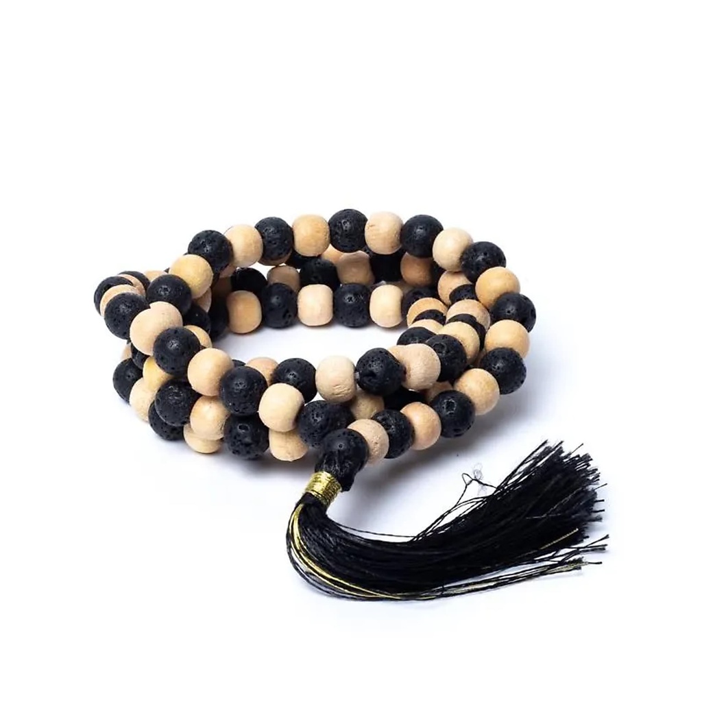 Mala tulsi/ pierre de lave en pochette -- 0,8 cm