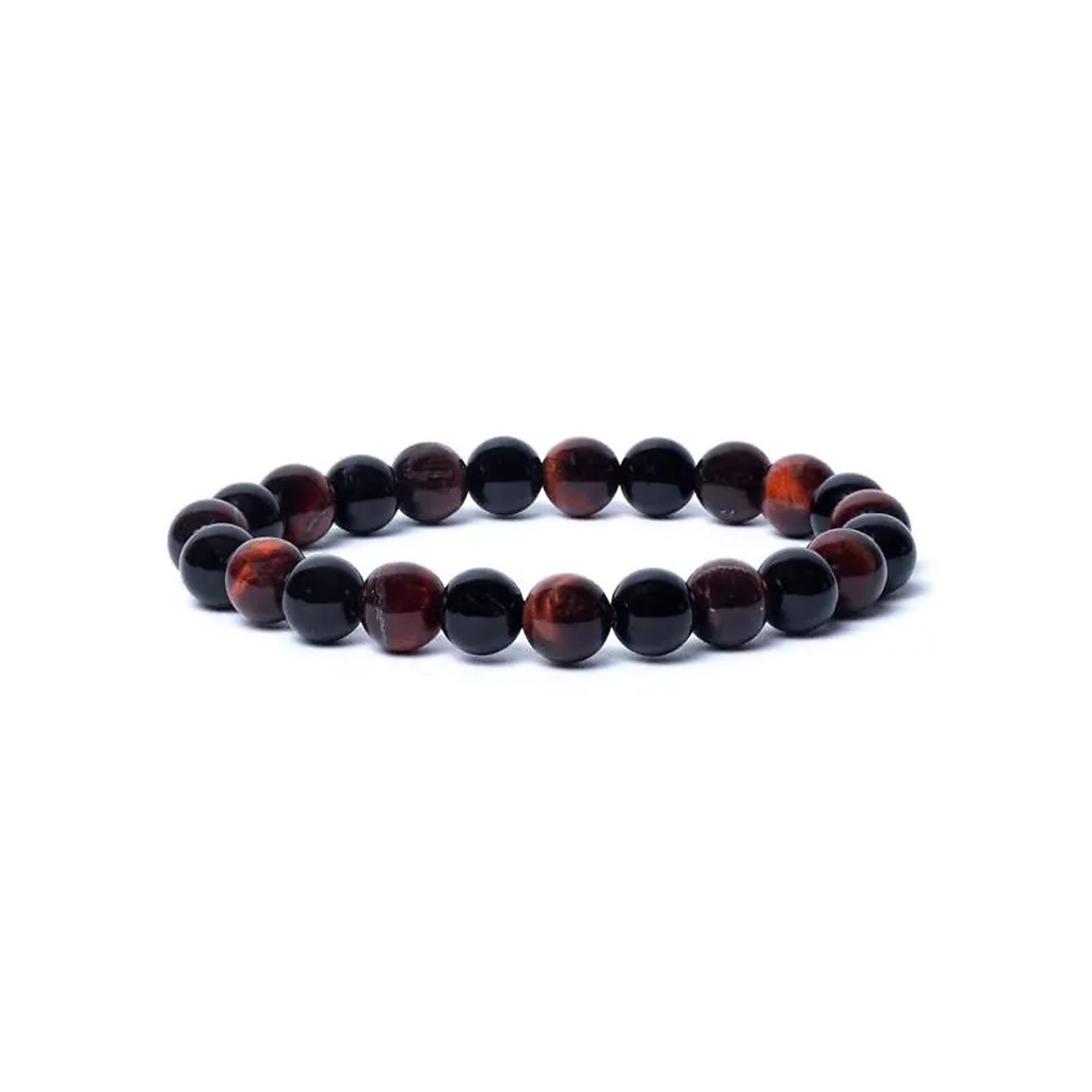 Bracelet onyx noir/oeil de tigre rouge élastique qualité AA -- 0,8 cm