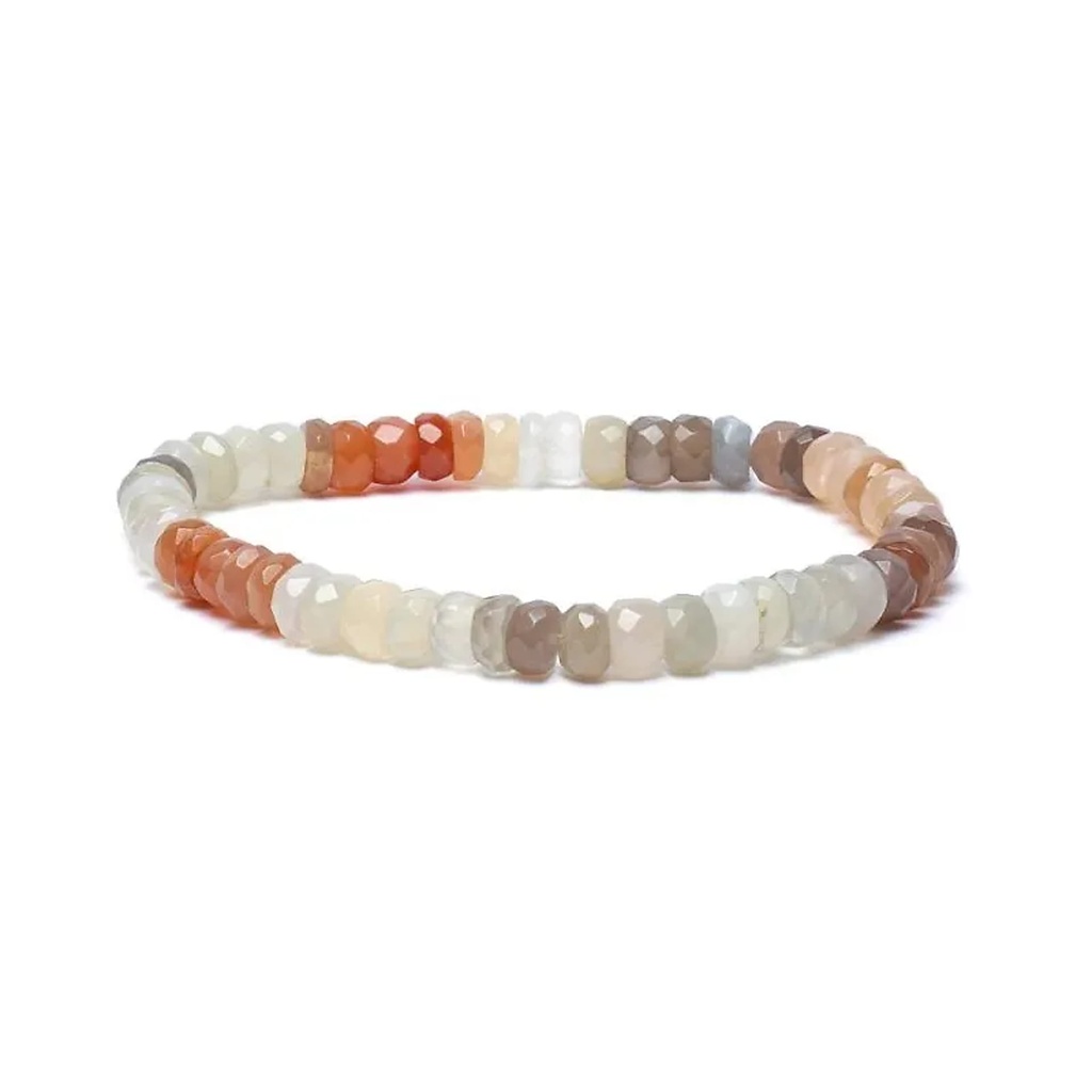 Bracelet pierre de lune multicolore à facettes qualité AA élastique -- 0,6 cm