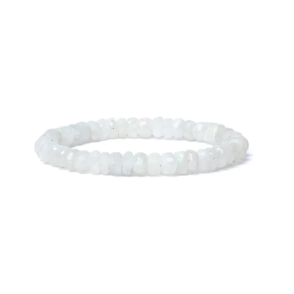 Bracelet pierre de lune arc-en-ciel à facette qualité AA élastique -- 0,8 cm