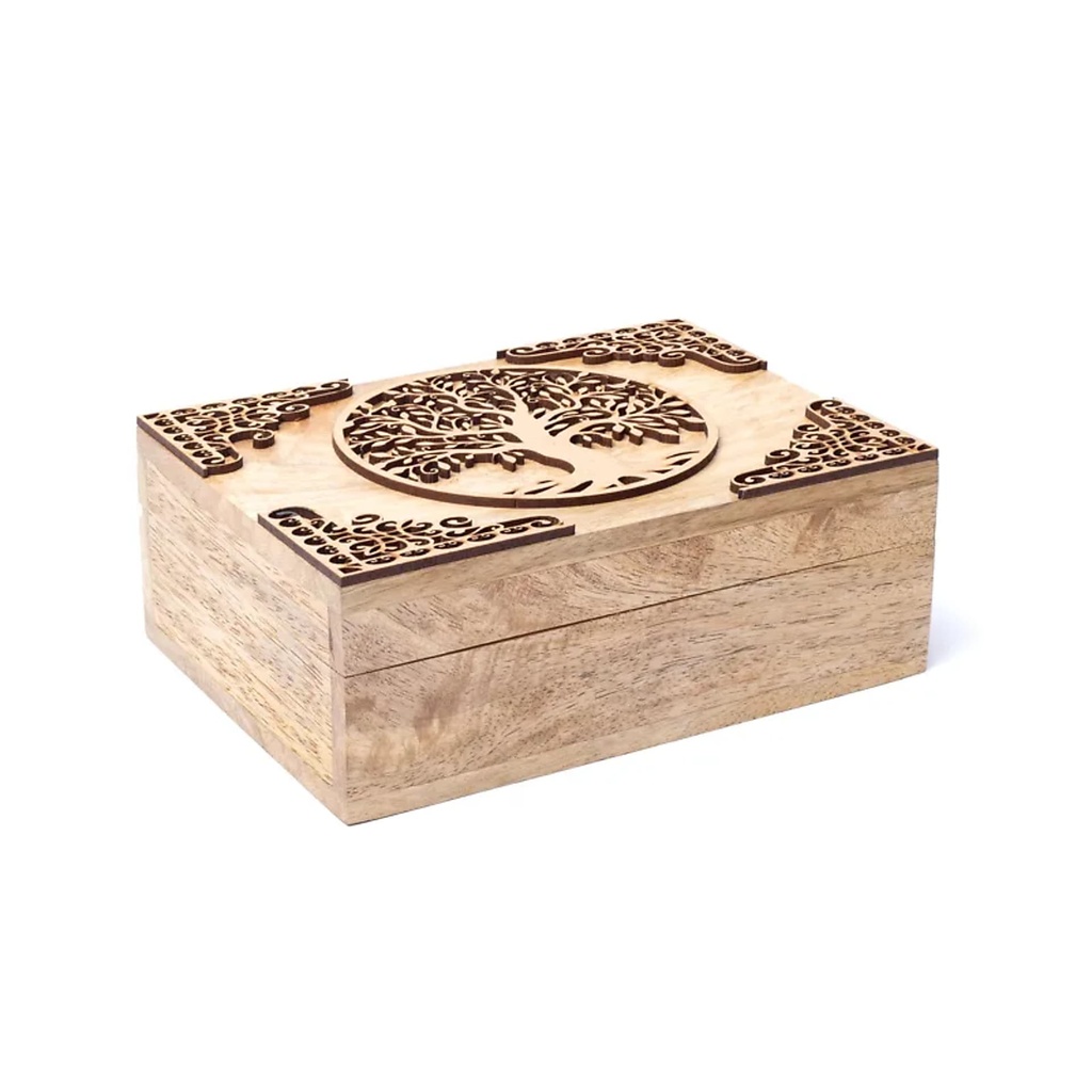 Coffret à tarot arbre de vie bois de manguier -- 18x12cm