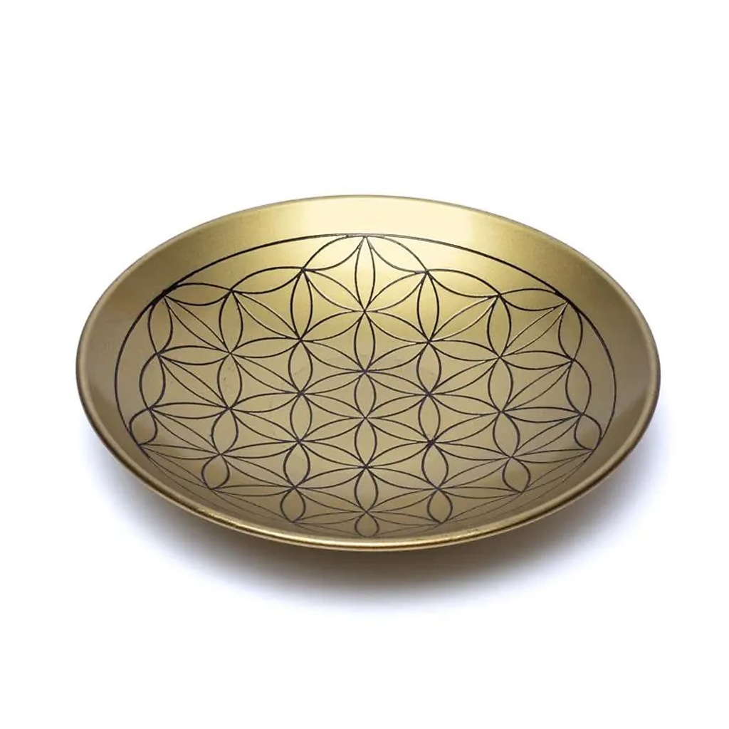 Assiette en laiton motif fleur de vie -- 15 cm