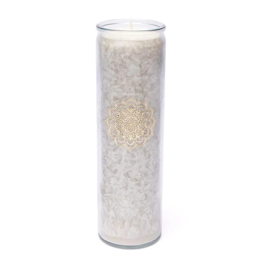 Bougie stéarine mandala gris non parfumée -- 21x6.5 cm