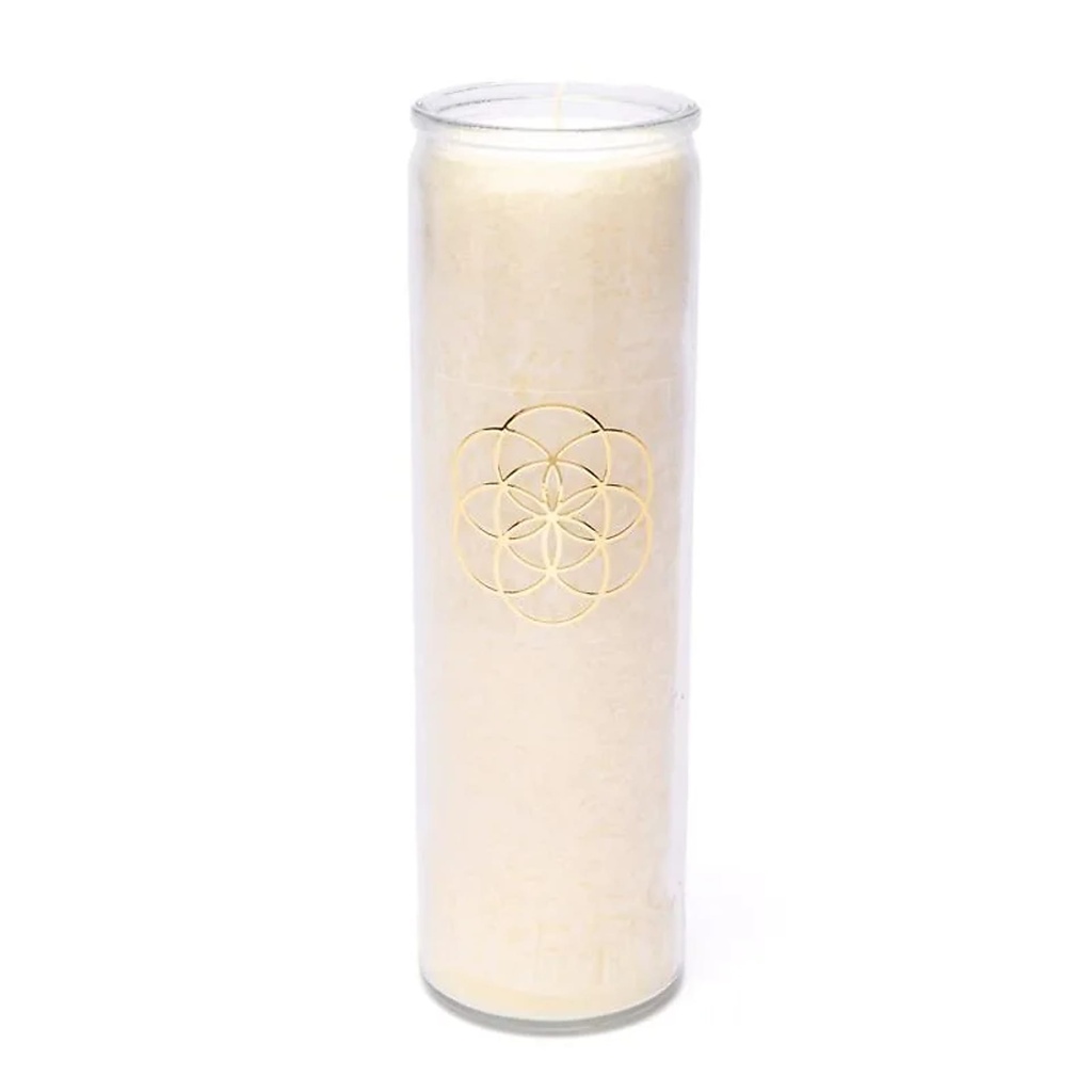Bougie stéarine graine de vie blanche non parfumée -- 21x6.5 cm
