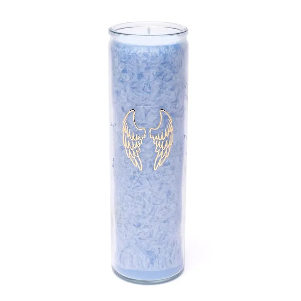Bougie stéarine ailes d’ange bleu clair non parfumée -- 21x6.5 cm