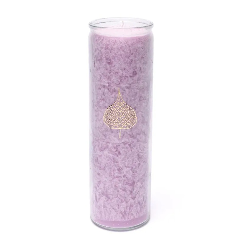[8721139297605] Bougie stéarine feuille de bodhi lilas non parfumée -- 21x6.5 cm