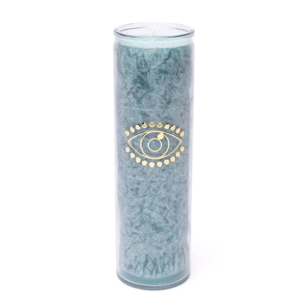 Bougie stéarine Œil de la Providence aigue-marine non parfumée -- 21x6.5 cm