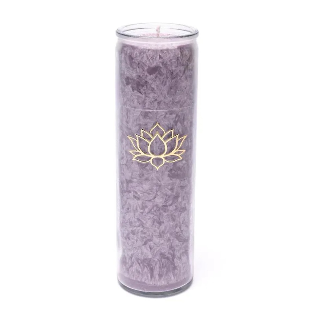 [8721139297667] Bougie stéarine lotus violet non parfumée -- 21x6.5 cm