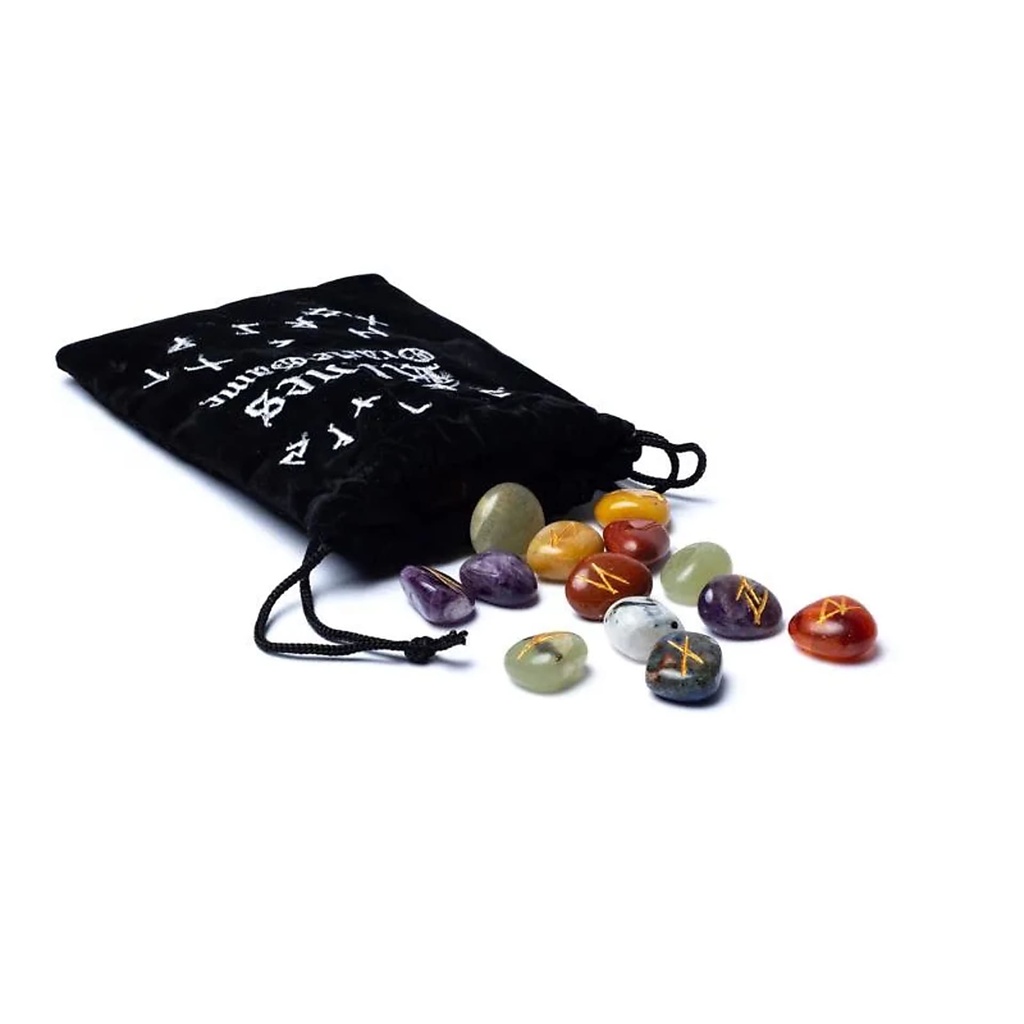 Ensemble 7 Chakra Rune Oracle dans un sac en velours -- 136g