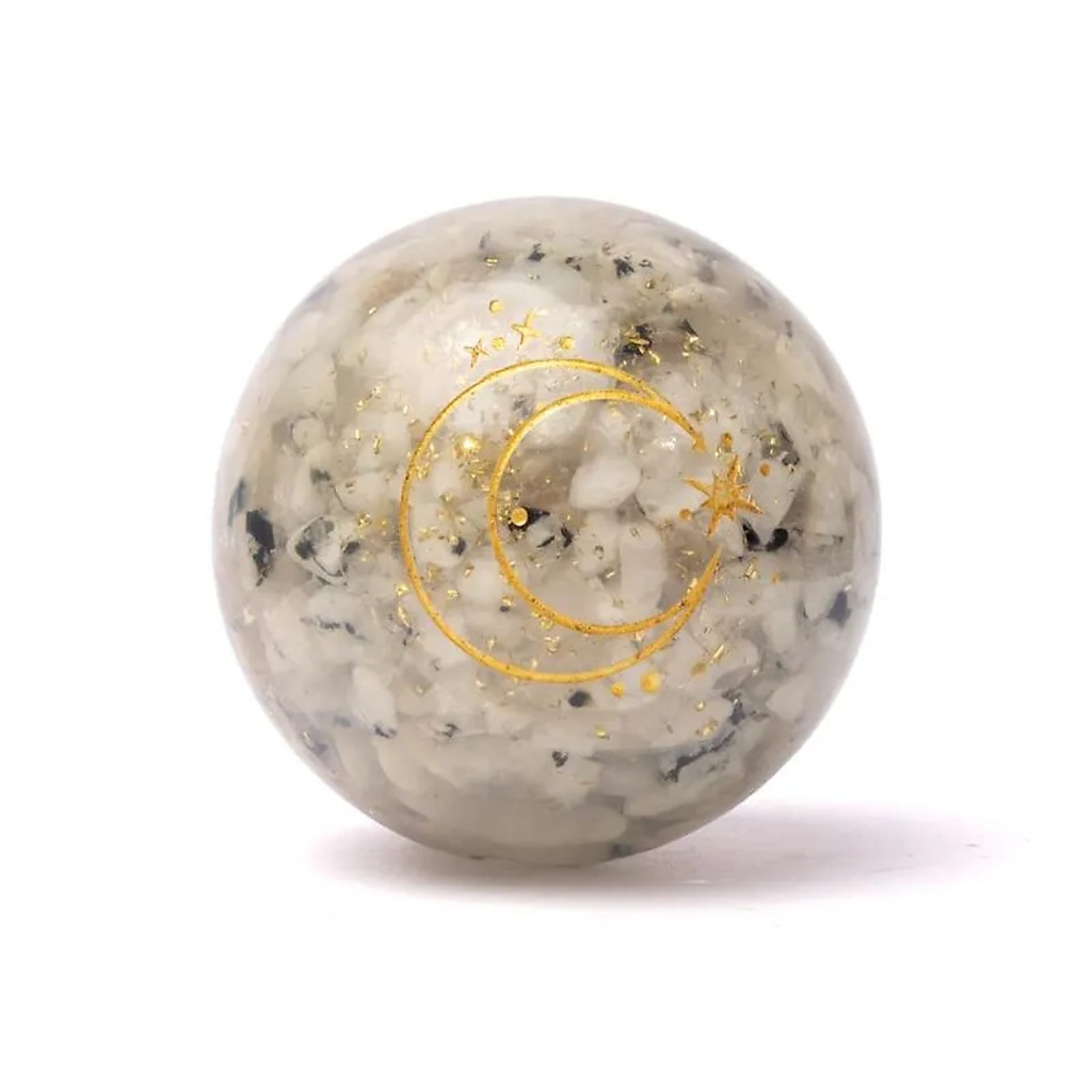 Orgonite sphère pierre de lune avec lune -- ±5,5cm	