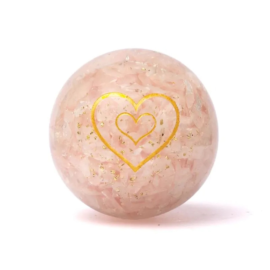 Orgonite sphère quartz rose avec cœur -- ±5,5cm	