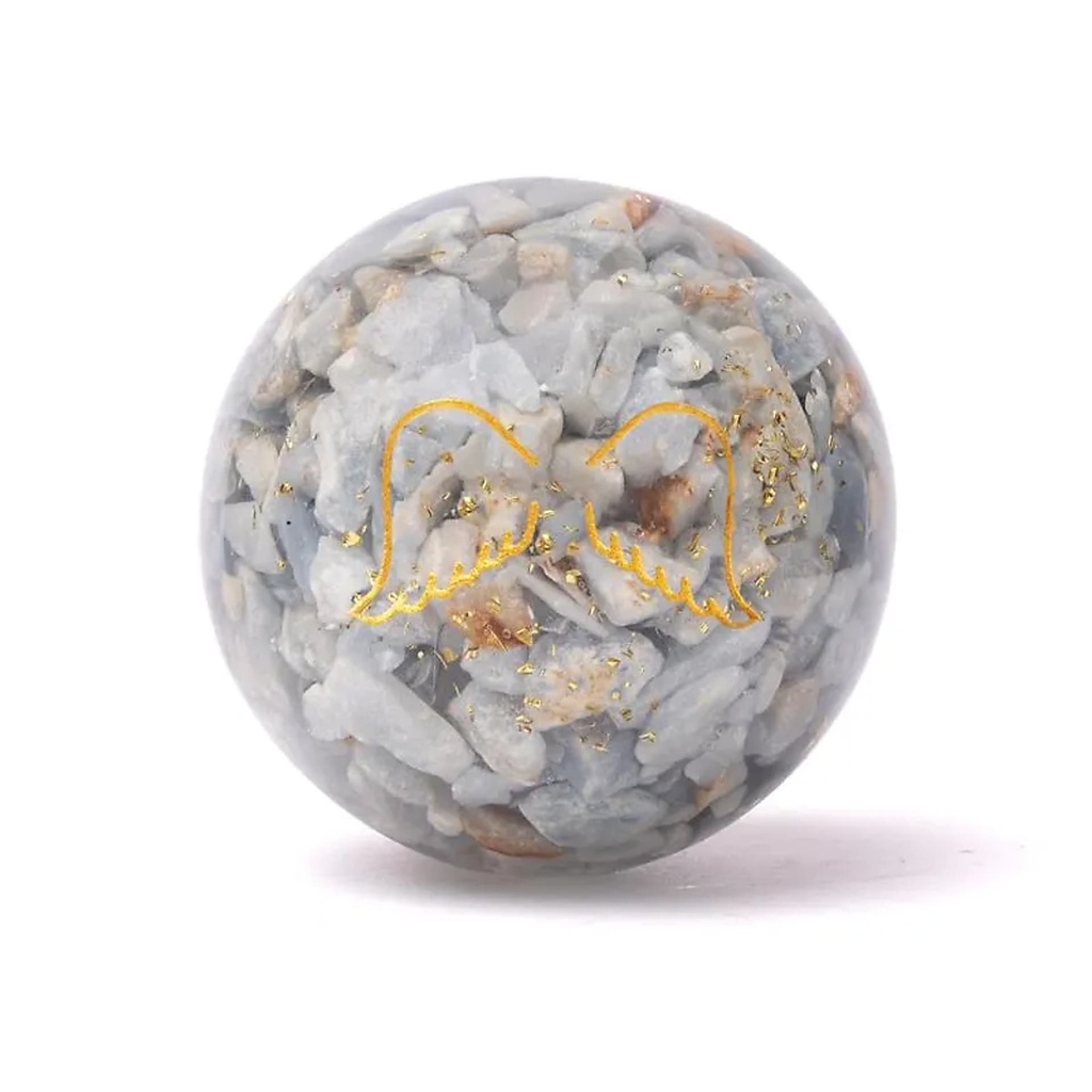 Orgonite sphère angélite avec ailes d'ange -- ±5,5cm	