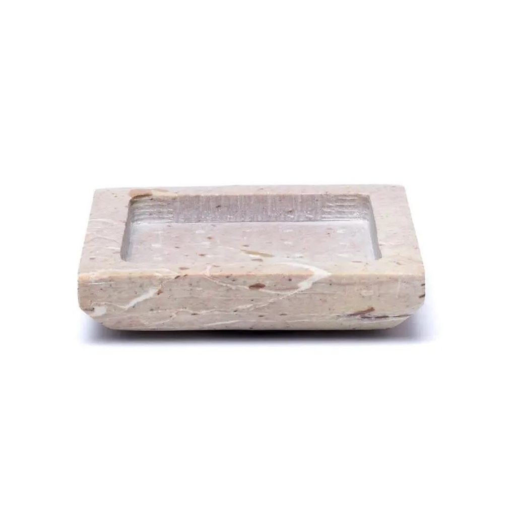 Plateau/socle à bougie - carré en stéatite beige -- 9x9cm