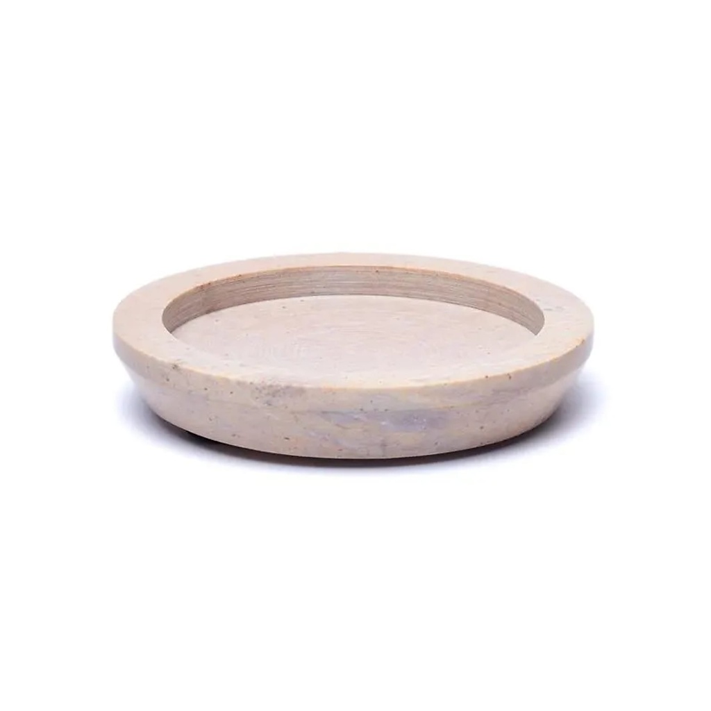 Plateau/socle à bougie - rond en stéatite beige -- 9,5cm