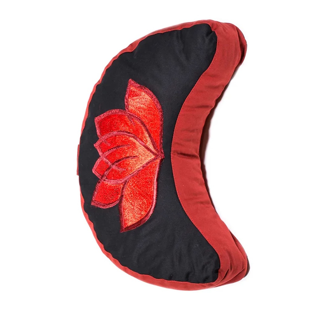 [8718969173926] Coussin méditation 1/2 lune lotus noir et rouge | 33x13 cm