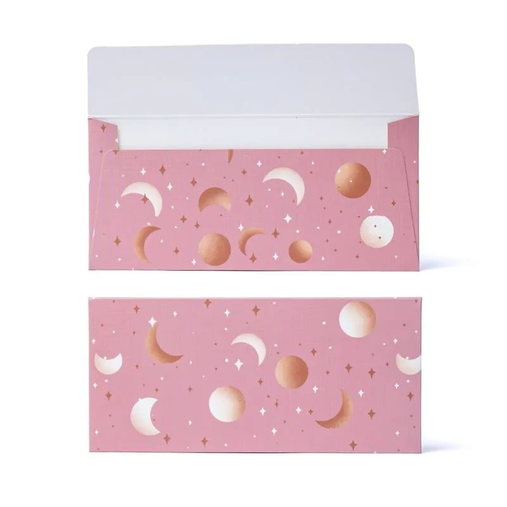 [8721139293461] Enveloppe carte cadeau lune et étoiles rose --19x9cm