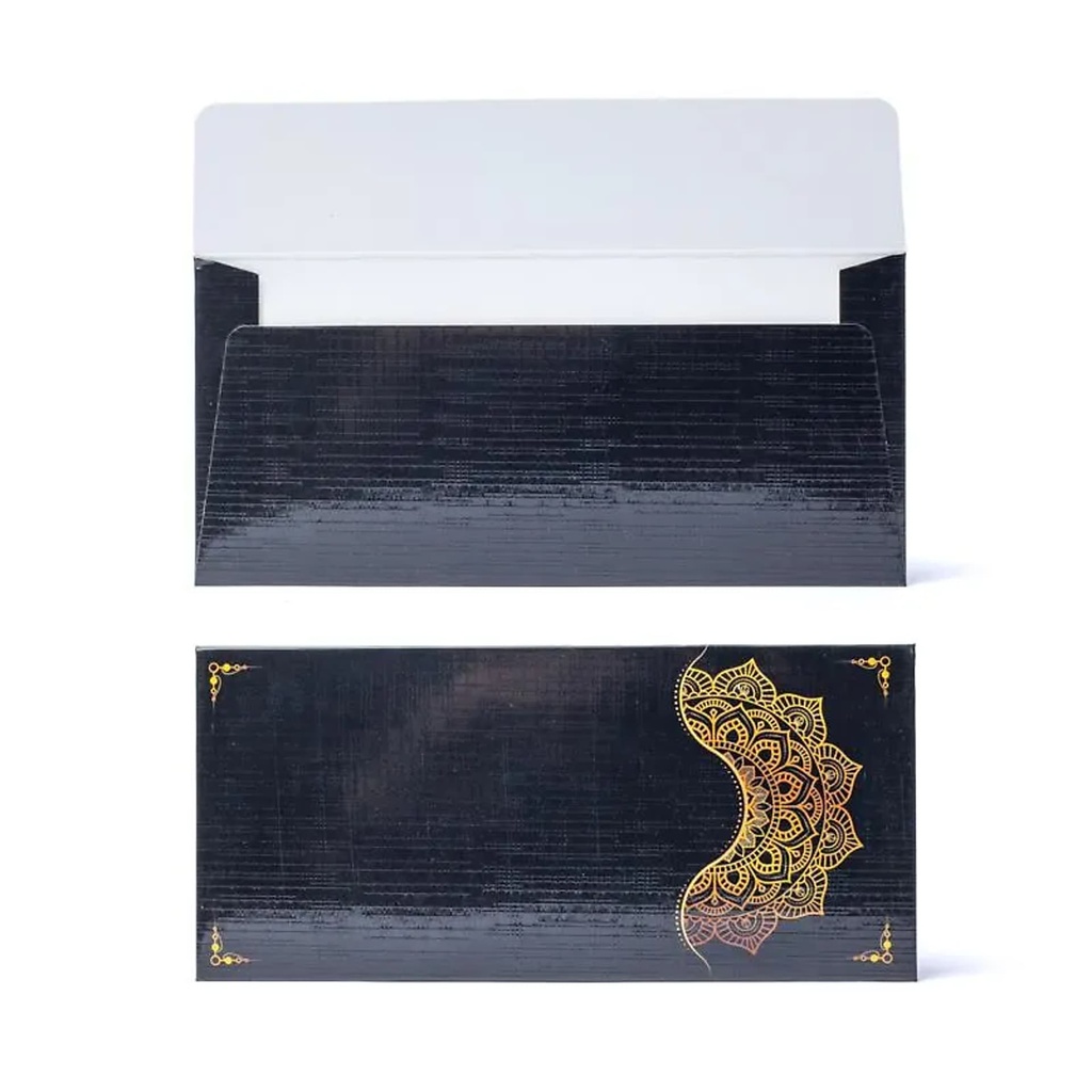 [8721139293478] Enveloppe carte cadeau fleur mandala or noir--19x9cm