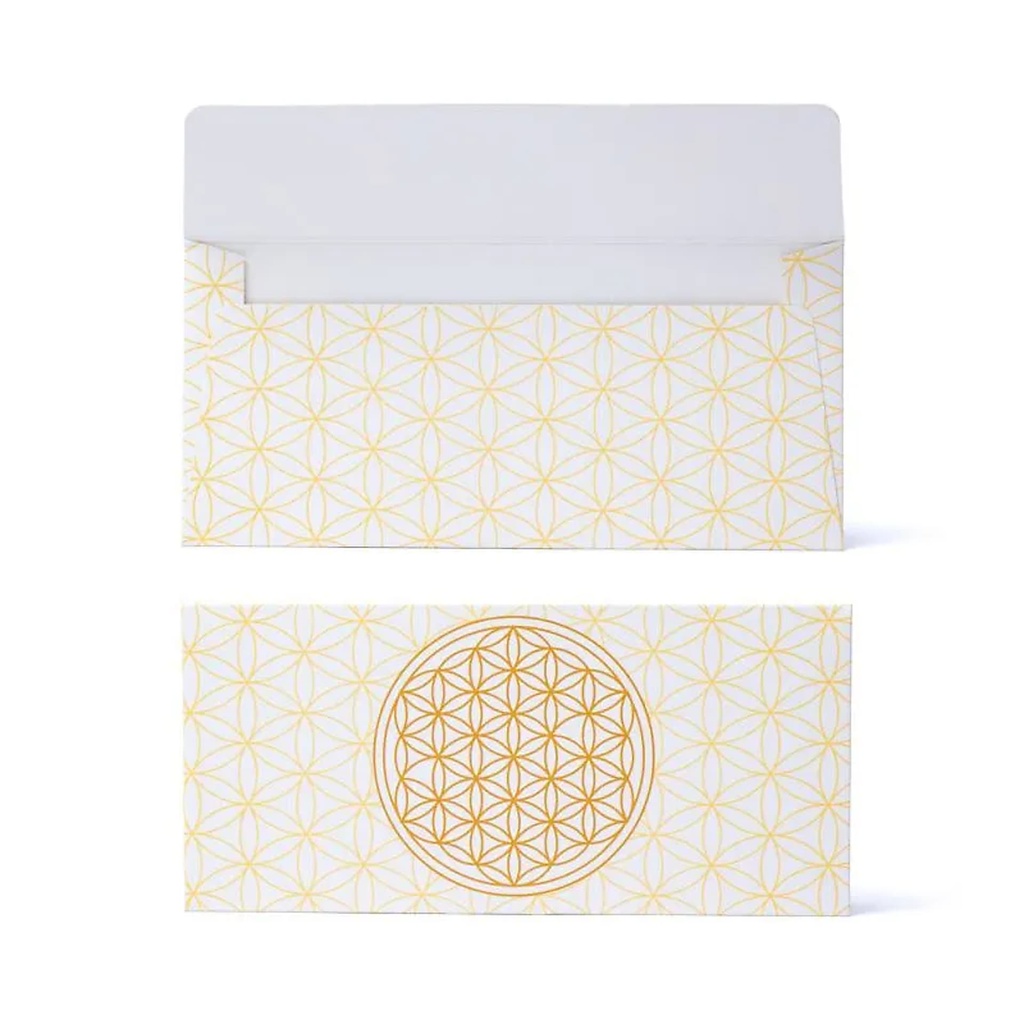 [8721139293492] Enveloppe carte cadeau or blanc fleur de vie --19x9cm