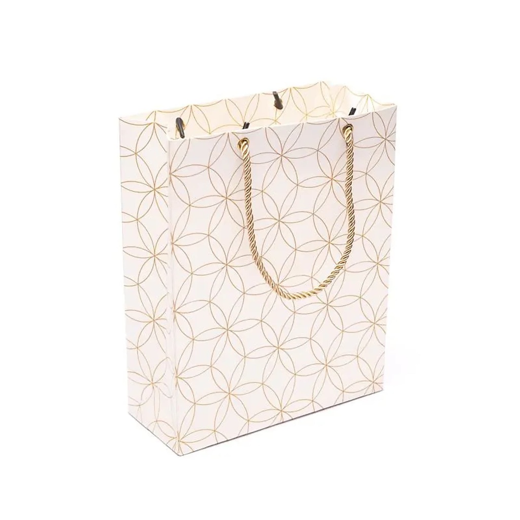 Pochette cadeau fleur de vie blanc et or -- 20x25,5x8,5cm