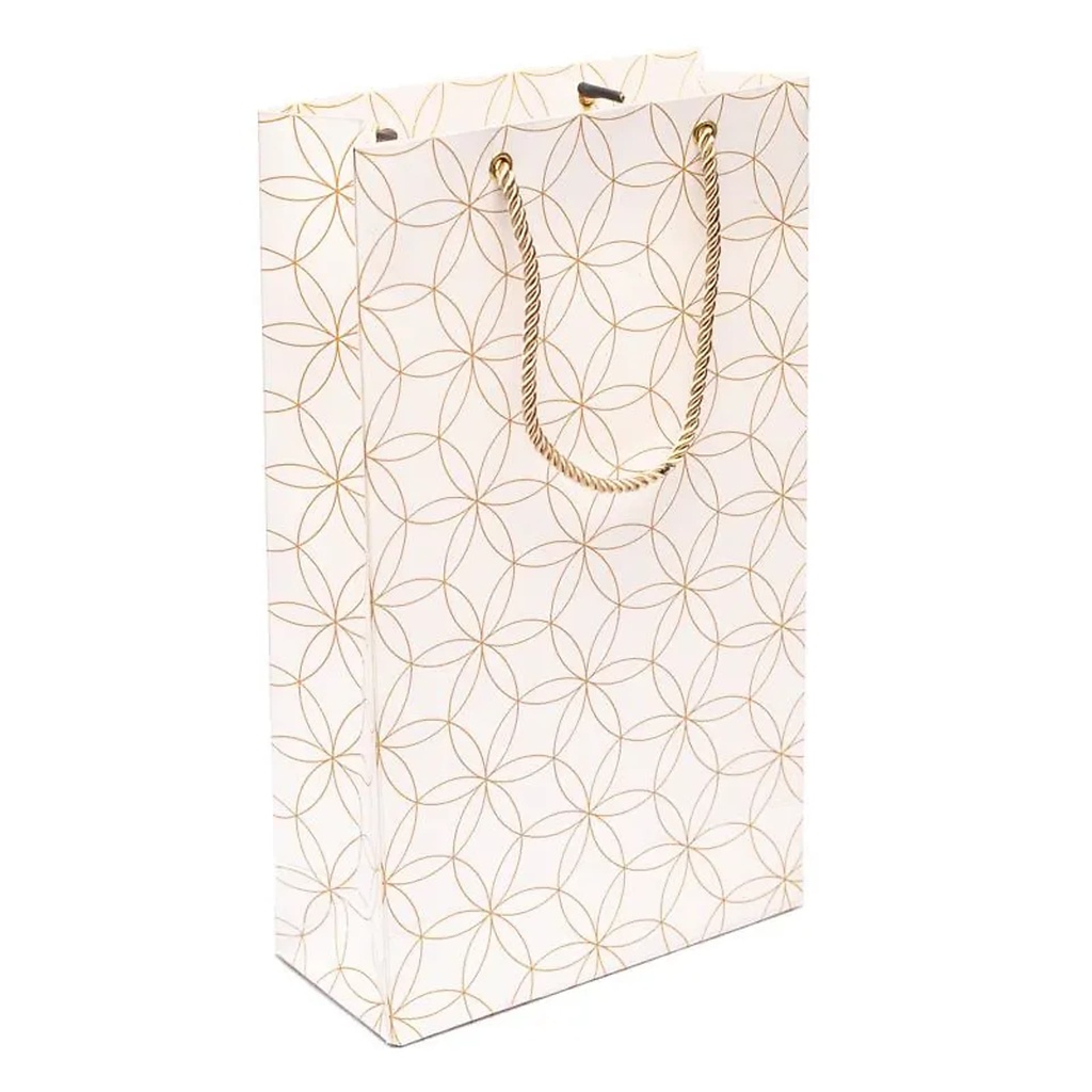 Pochette cadeau fleur de vie blanc et or -- 33x20x8,5cm