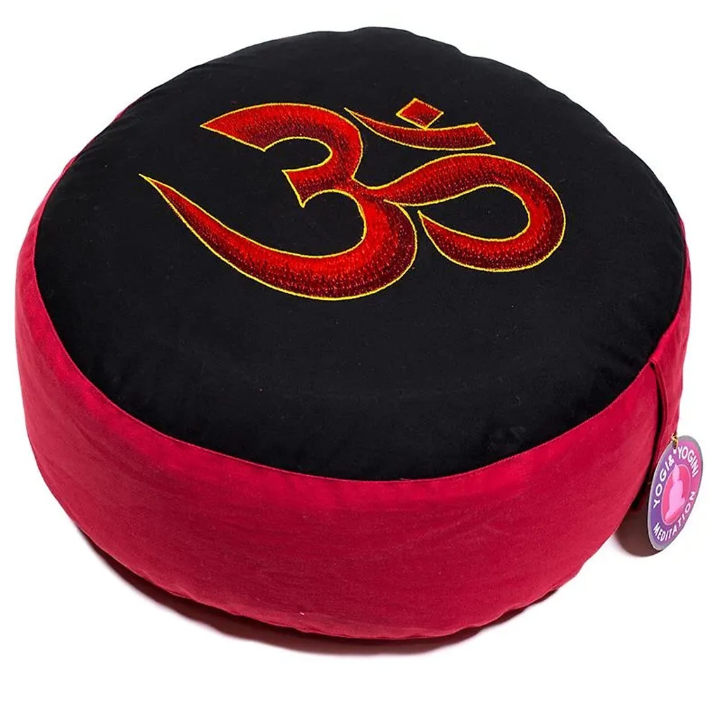 Coussin méditation OHM rouge et noir | 33x17 cm