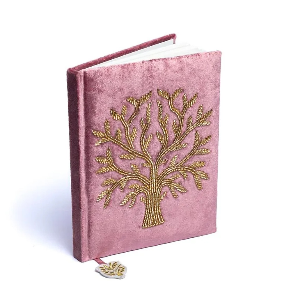 Carnet velours Rose avec Arbre de vie -- 20x15 cm