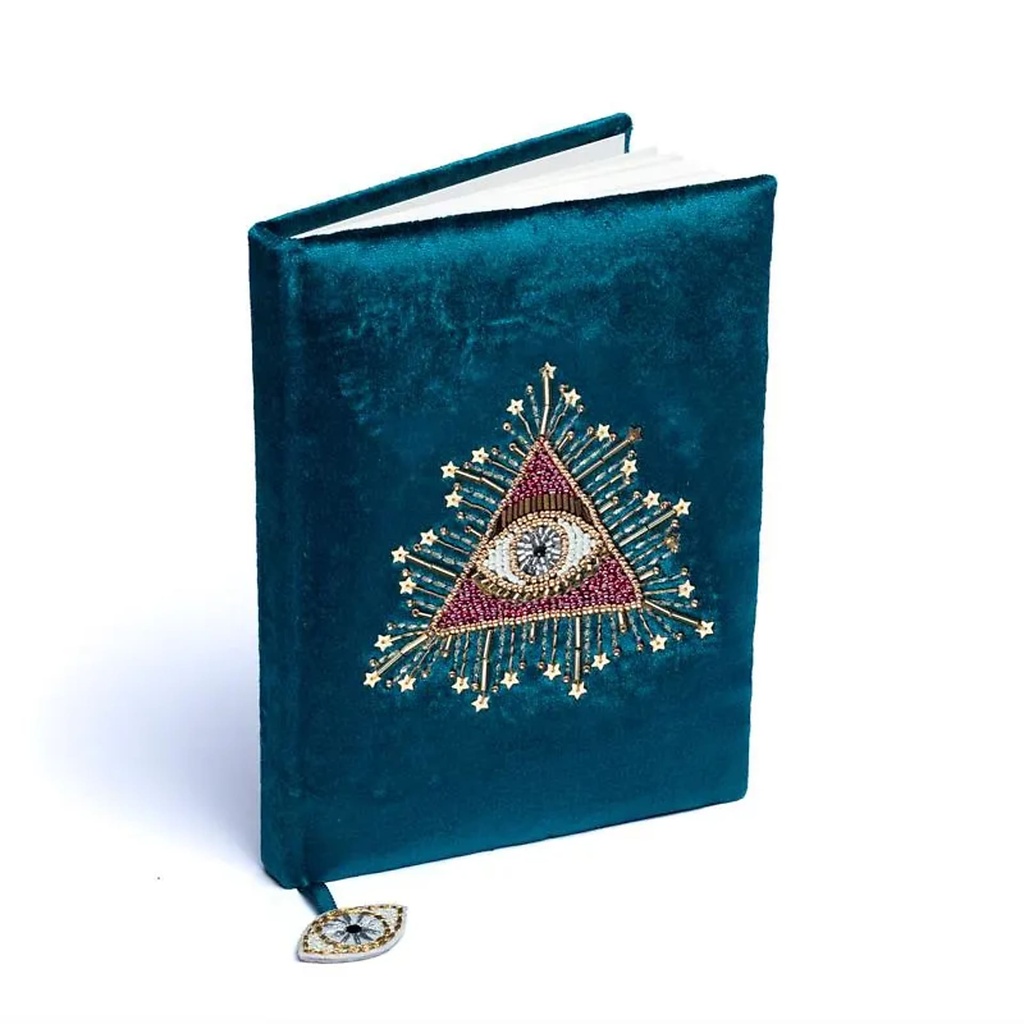 Carnet de notes velours pétrole avec Oeil des tarots -- 20x15 cm