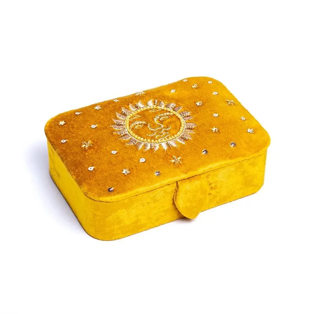 Coffret à bijoux / tarot velours Jaune avec Soleil  -- 11x15,5x5 cm