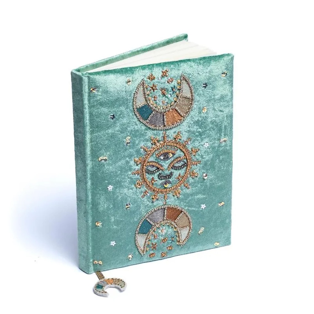 Carnet de notes velours Menthe avec phases lunaires -- 20x15 cm