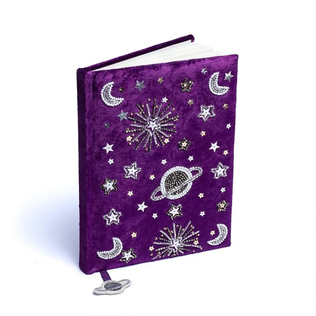 Carnet de notes velours violet avec galaxie -- 20x15 cm