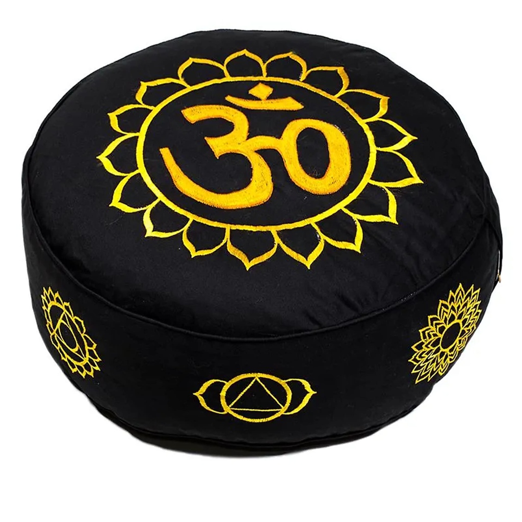 [8718969174022] Coussin méditation 7 Chakra & OM noir et or | 33x17 cm
