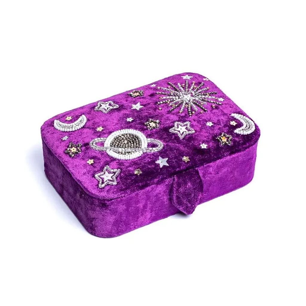 Coffret à bijoux / tarot velours violet avec galaxie  -- 11x15,5x5 cm