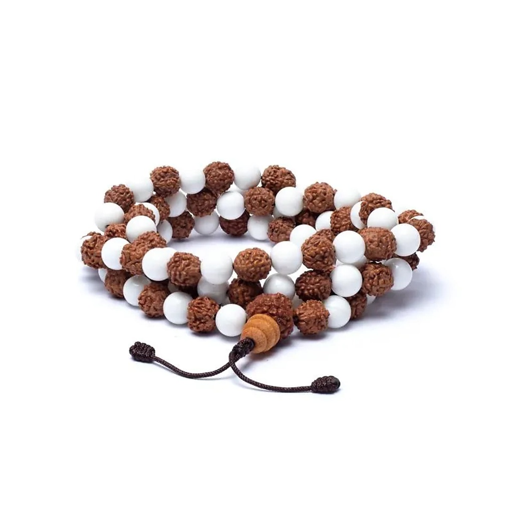 Mala rudraksha / coquillage 108 perles -- 0,8 cm