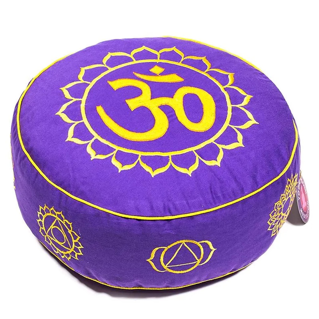 [8718969174039] Coussin méditation 7 Chakra & OM violet et or | 33x17 cm