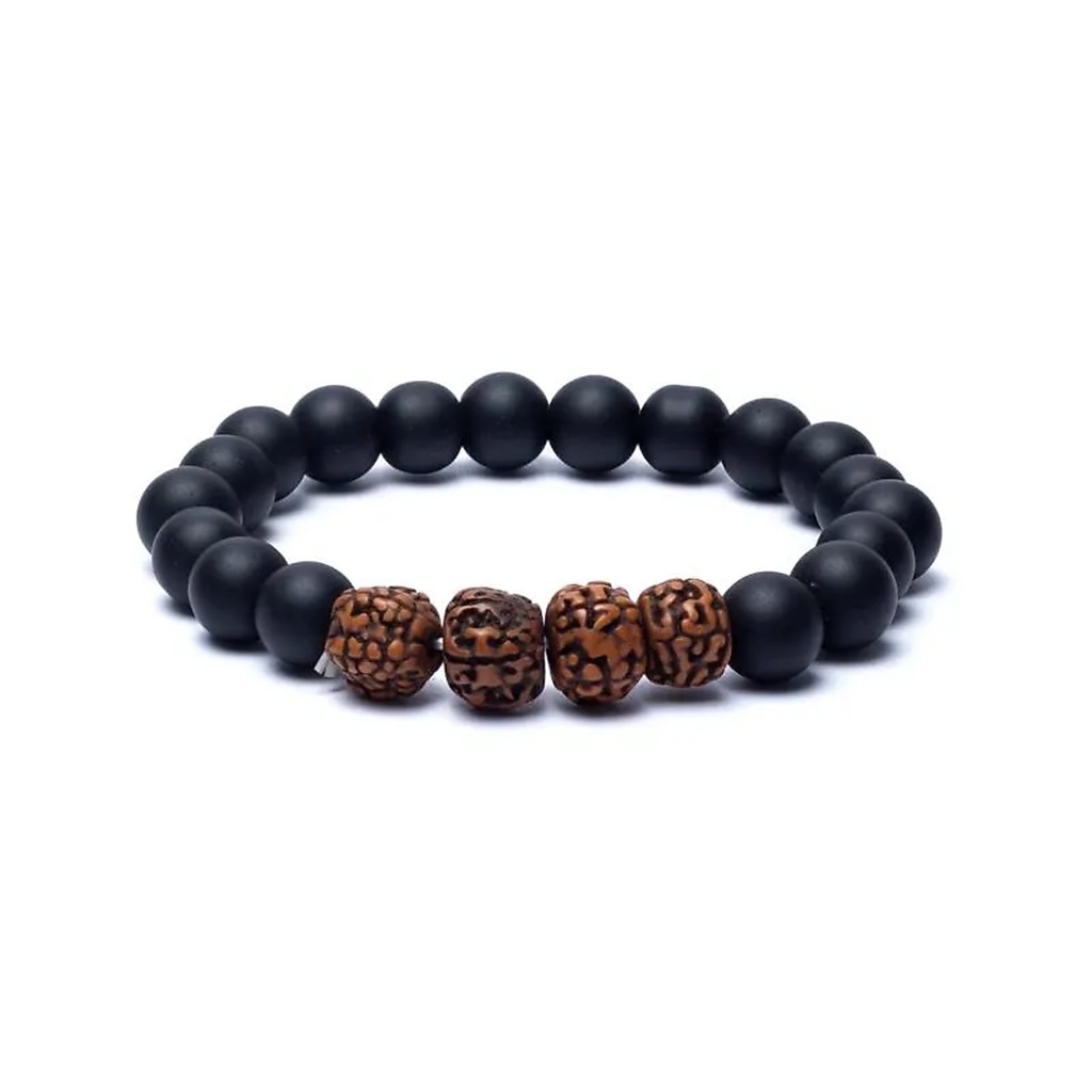 Bracelet rudraksha / onyx noir -- 10mm