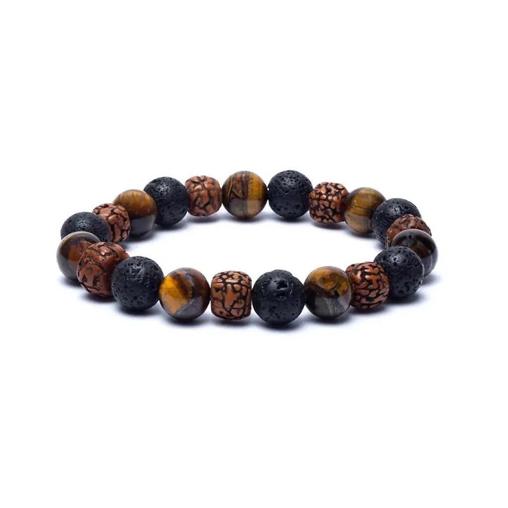 Bracelet rudraksha / oeil de tigre / pierre de lave -- 10mm