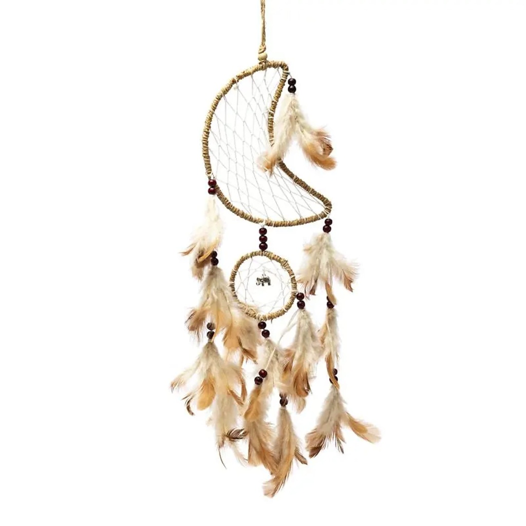 Attrape-rêves chanvre lune et cercle -- ±57x13cm