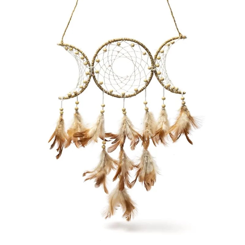 Attrape-rêves chanvre triple lune -- ±31x24cm